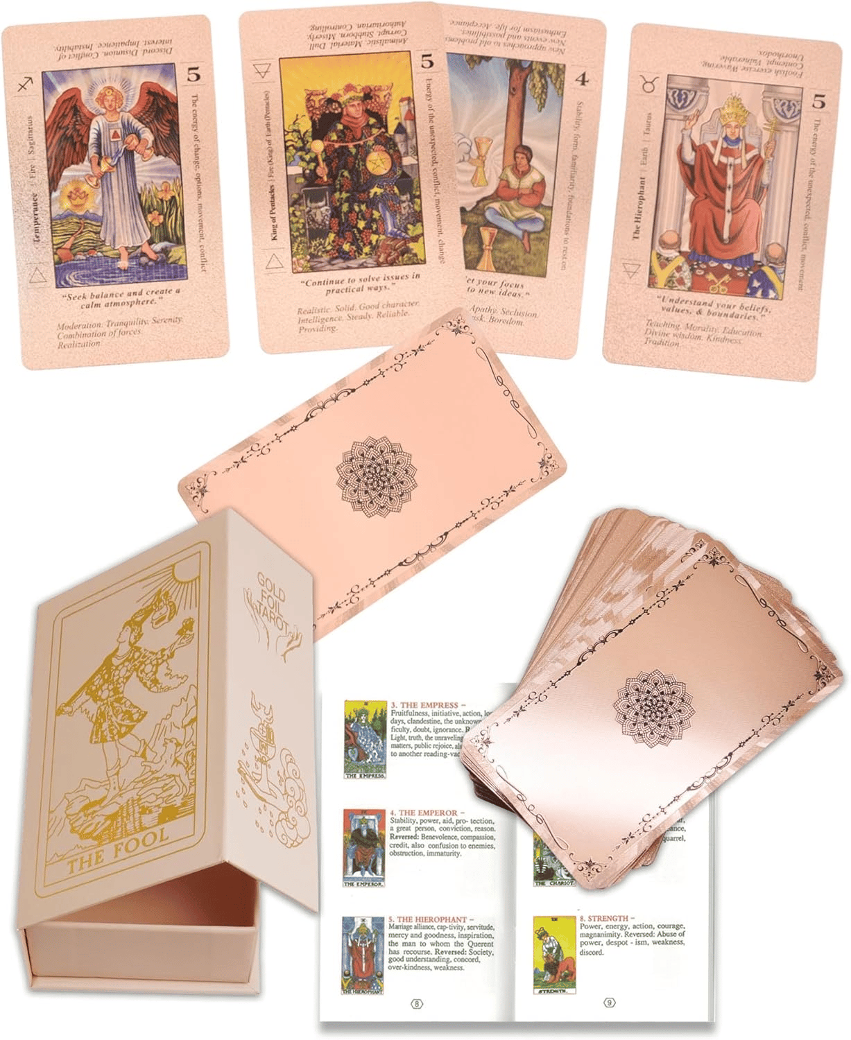 🔥 SISTE DAG 50 % RABATT - ✝️ Rosa holografisk tarotkortstokk: Lås opp intuisjonen med letthet og skjønnhet
