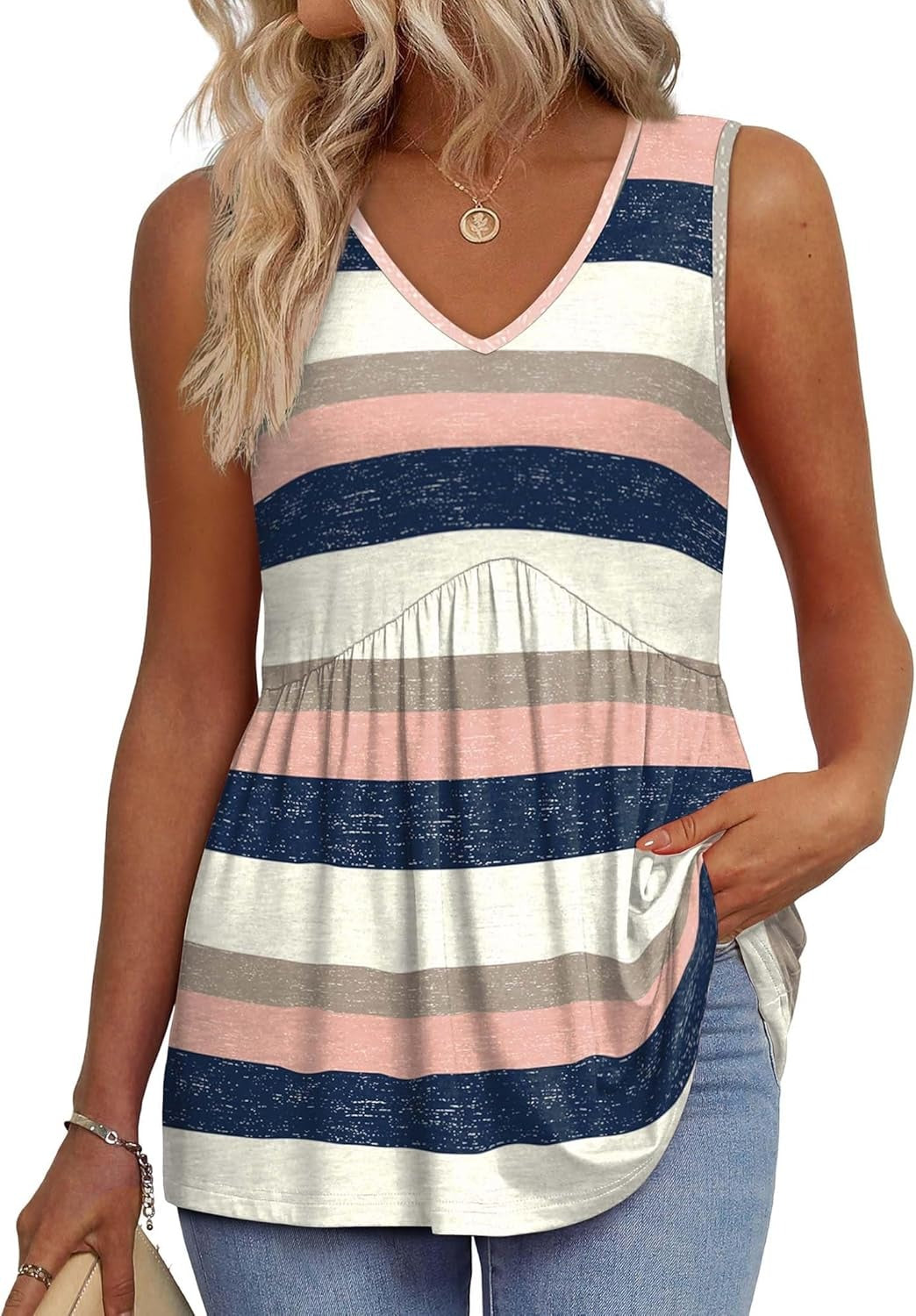 🌞VARMT SALG 48% RABATT👚Dameprint, flagrende, ermeløs peplum-tanktopper med V-hals
