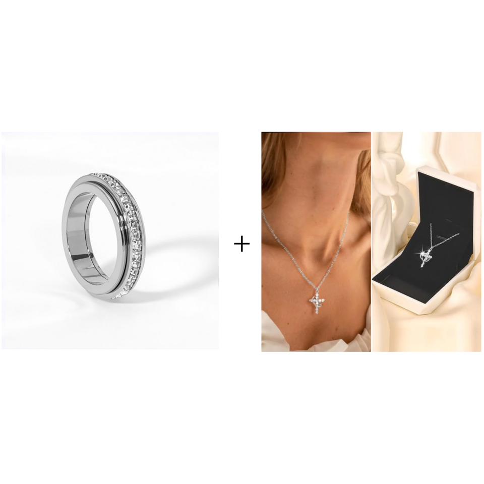 Spinner-ring i titanstål med zirkonia-- Den perfekte julegaven🎁