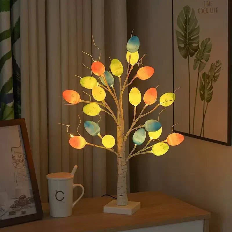 ✨Bordbjørk med 24 LED-belyste egg🌳💡