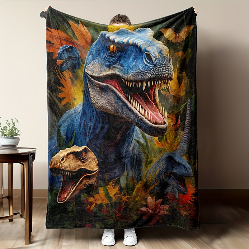 Flanellteppe med fargerikt dinosaurtrykk