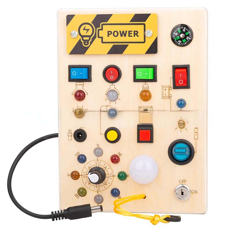 🔆 LED-lys i tre – Sensorisk leke med brytere og knapper, Montessori tidlig læring, beste gave til gutter og jenter fra 1–3 år 🧒