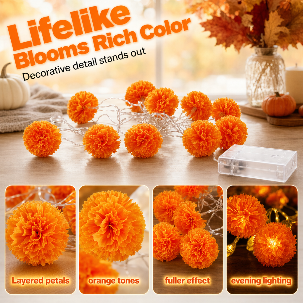 👻Halloween-spesialtilbud🎃🧡Kunstig ringblomst LED-lyslenke