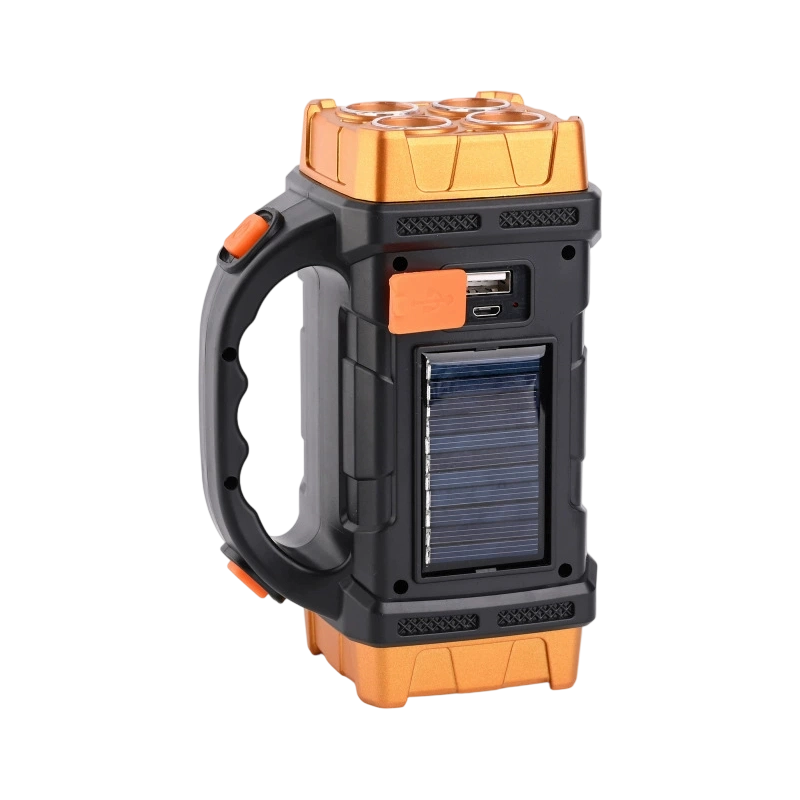 Høyeffekts LED-lommelykter Campinglykt Arbeidslys Lader 2-i-1 Soldrevet 4LED Høy lysstyrke Oppladbar lommelykt Bærbar design 4 lysmoduser USB-lading Egnet for fotturer Utendørs utforskning og nødstilfeller