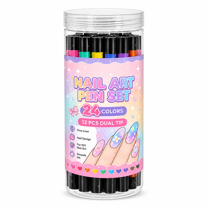 💅 50 % RABATT I BEGRENSET TID! 💥 Sett med 24 farger med neglelakkpenner med to spisser – Kreativt, i salongkvalitet, enkelt å bruke selv ✨