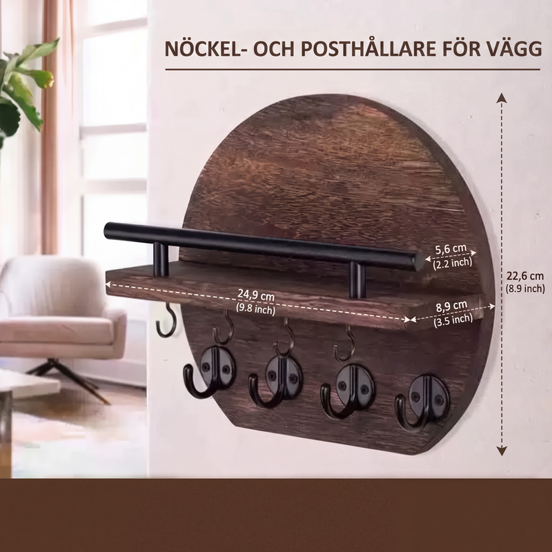 🔑 50 % RABATT NÅ! 🏠 Veggmontert nøkkelholder med hylle og kroker – holder orden på nøkler, post og småting – perfekt til gangen 🚪