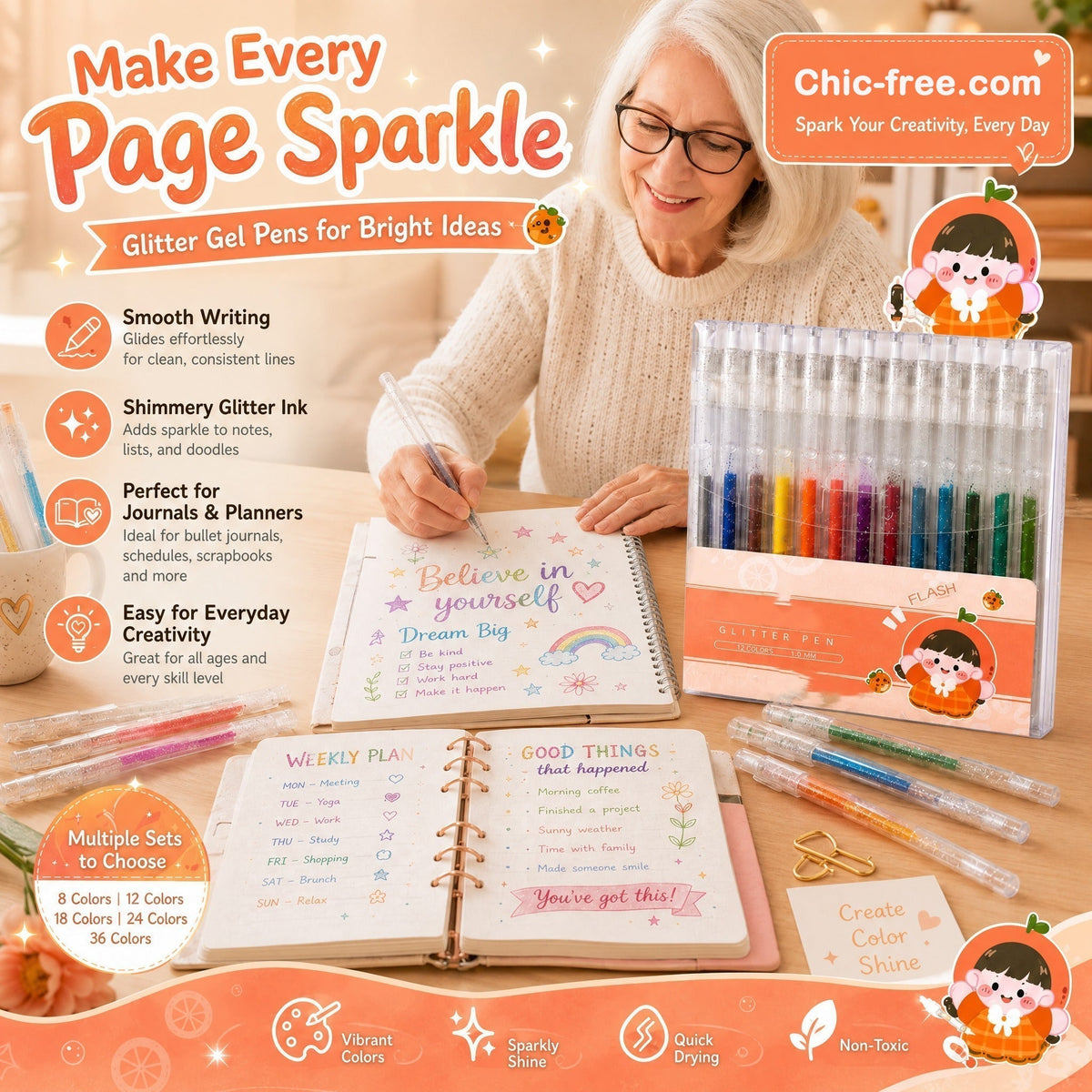 🔥⏰Siste dag av salget – kun 129 kr!!✨Over 50 000 solgt!🎁Glitter-gelpennesett