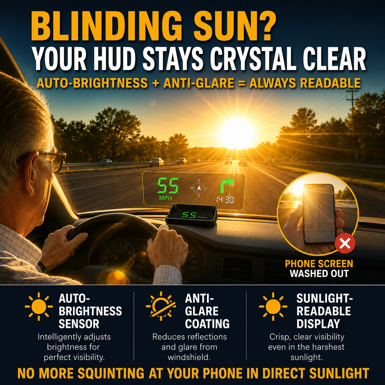Head-Up Display (HUD) – GPS-hastighetsmåler for bil