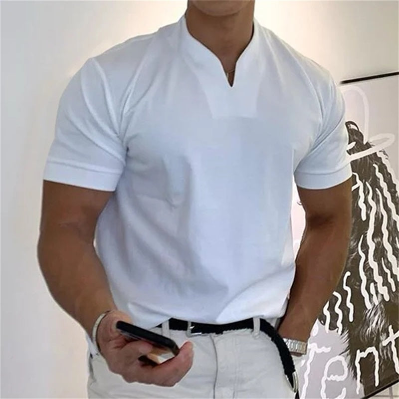 💎 Herre-T-skjorte med korte ermer – V-hals, pustende bomullsblanding og tilgjengelig opptil 5XL 👕✨