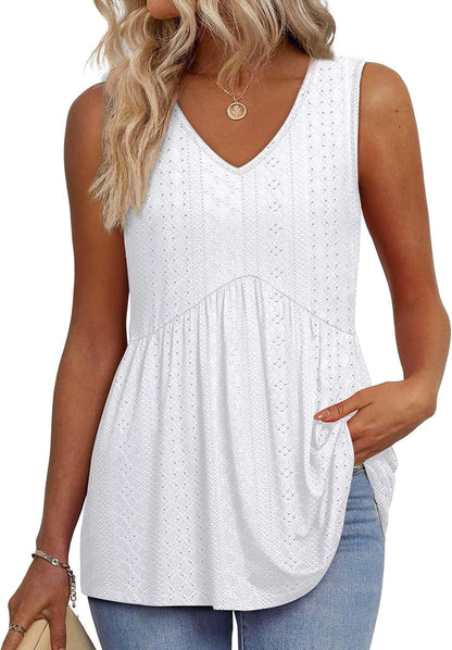 🌞VARMT SALG 48% RABATT👚Dameprint, flagrende, ermeløs peplum-tanktopper med V-hals