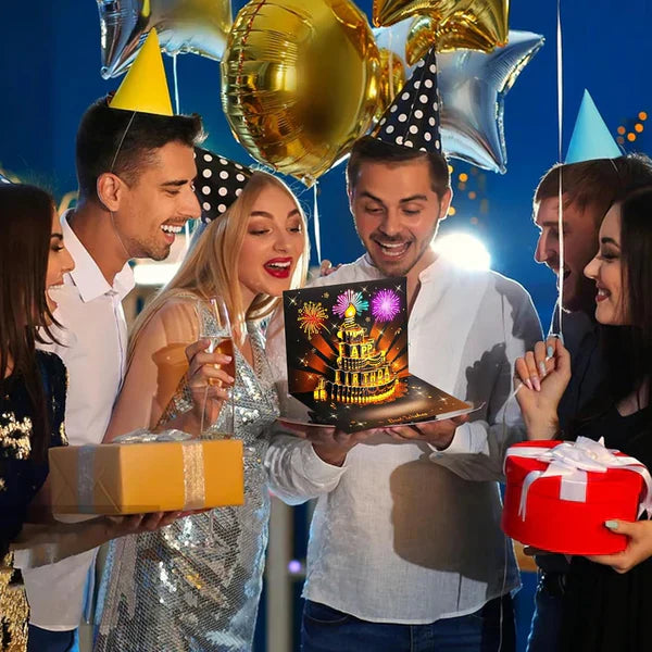 🔥LØRDAGSSALG 48 % RABATT!!🎉3D Pop-up musikalsk bursdagskort med lys og sang🎵🎂
