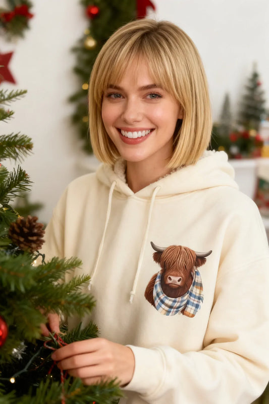 🎄🎅JULEUTSALG 50 % RABATT!!🎁Søt Highland Cow-hettegenser med fleecefôr🦬