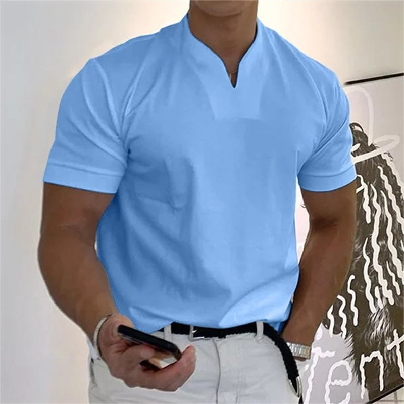 💎 Herre-T-skjorte med korte ermer – V-hals, pustende bomullsblanding og tilgjengelig opptil 5XL 👕✨
