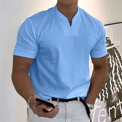 💎 Herre-T-skjorte med korte ermer – V-hals, pustende bomullsblanding og tilgjengelig opptil 5XL 👕✨