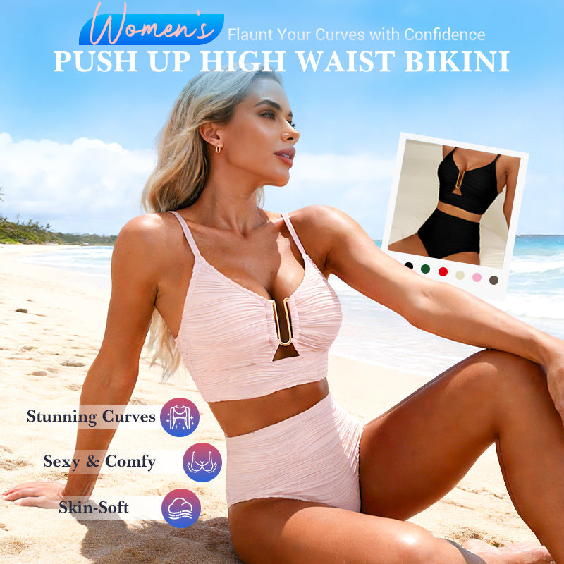 🎉 Denne ukens spesialtilbud – 48% rabatt ✨ Push-up-bikini med høy midje til dame