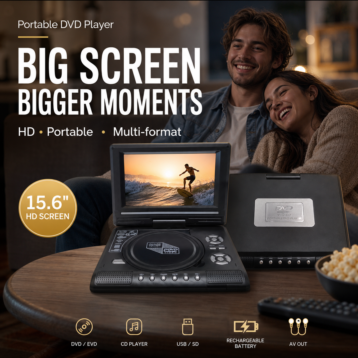 📺 7.8" HD bærbar DVD/EVD-spiller – Stor skjerm, oppladbar og kompatibel med DVD/CD/USB/SD – Perfekt for hjemmebruk og reiser 🔥 48% RABATT