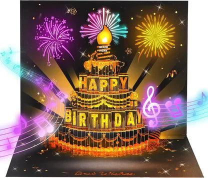 🔥LØRDAGSSALG 48 % RABATT!!🎉3D Pop-up musikalsk bursdagskort med lys og sang🎵🎂