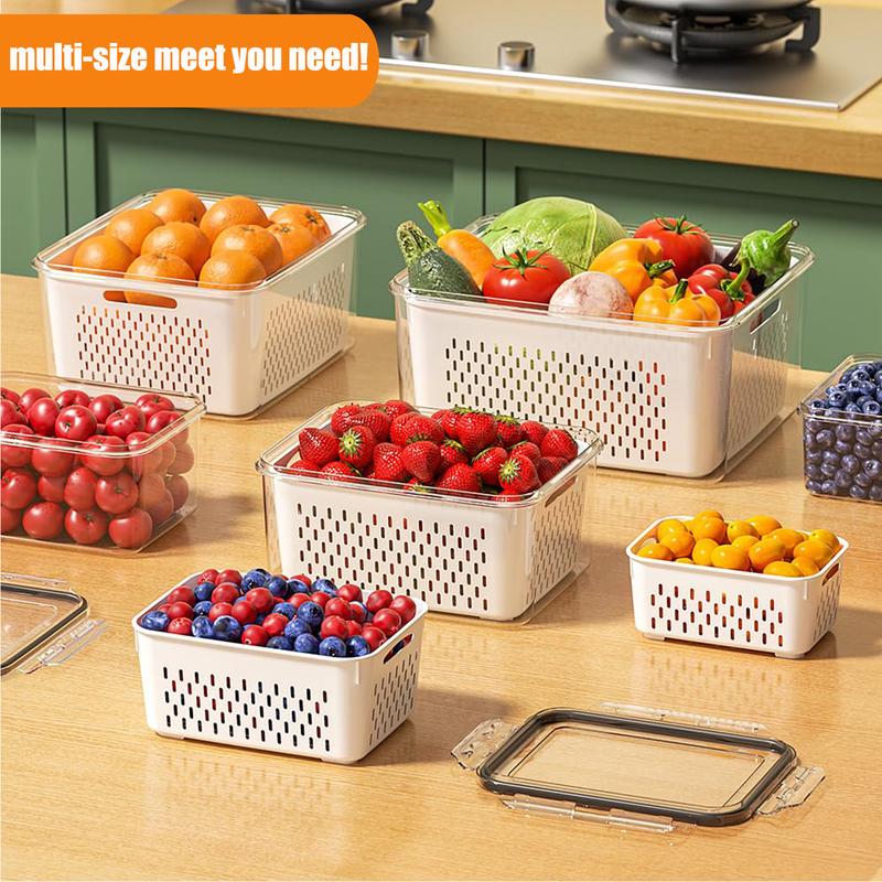 🥳2026 HOT SALG🥳💞50 000+ SOLGT!🧊🧺 48 % RABATT! 3-DELERS fruktbeholdersett – Stopp soggy frukt! Avtakbart dørslag holder produktene sprø og friske i flere dager. Kjøleskapets beste venn. 🍓✨