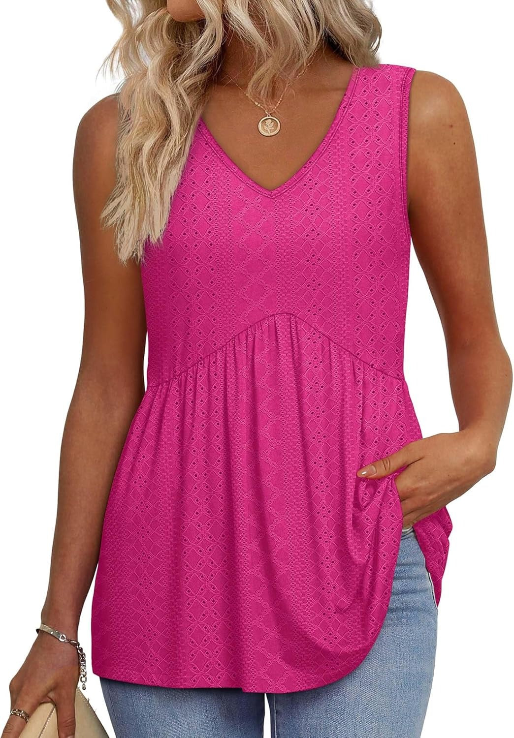 🌞VARMT SALG 48% RABATT👚Dameprint, flagrende, ermeløs peplum-tanktopper med V-hals