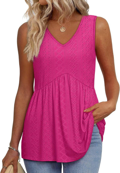🌞VARMT SALG 48% RABATT👚Dameprint, flagrende, ermeløs peplum-tanktopper med V-hals