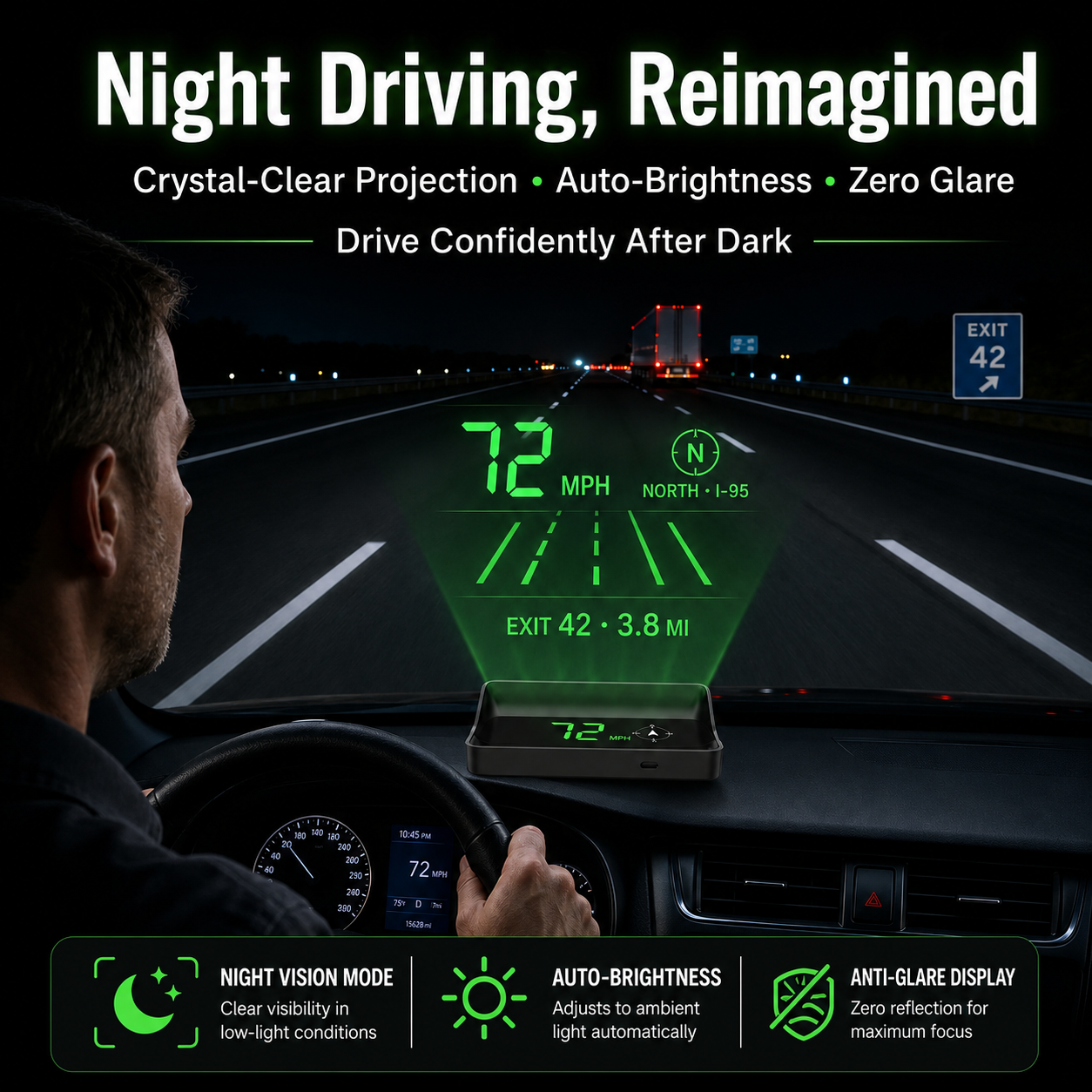 Head-Up Display (HUD) – GPS-hastighetsmåler for bil