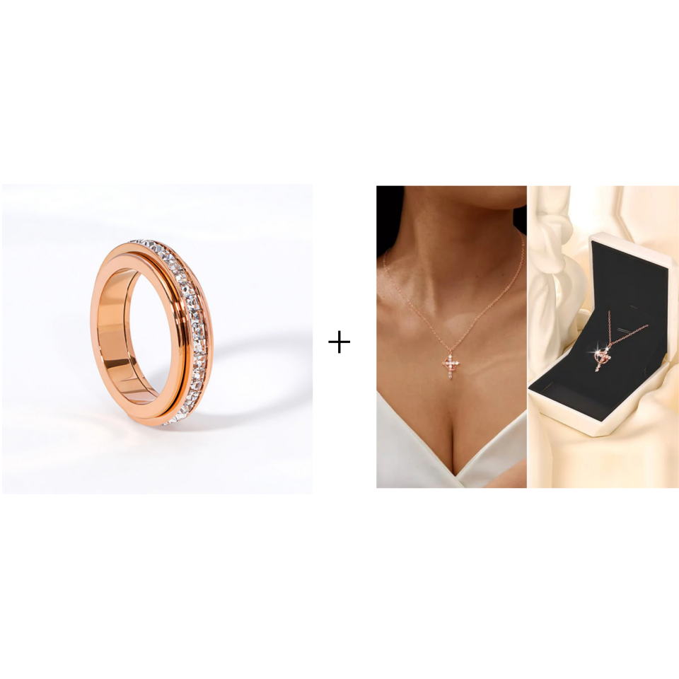 Spinner-ring i titanstål med zirkonia-- Den perfekte julegaven🎁