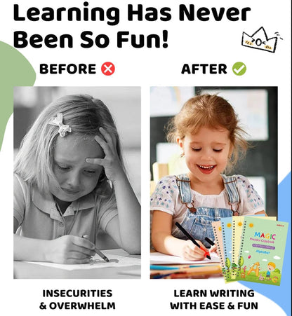 🏆Siste dag – spesialpris!🔥4-i-1 Fun – gjenbrukbare lærebøker📚✨Håndskrift • Tall • Tegning • Finmotorikk • Med penn med forsvinende blekk | Fra 2 år • Miljøvennlig og skjermfritt 🌱
