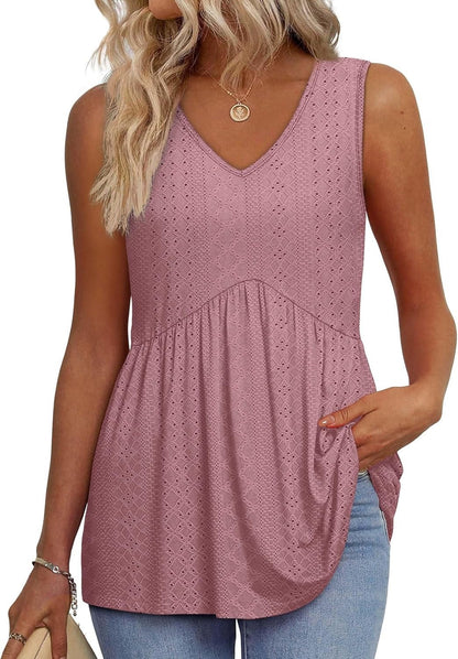🌞VARMT SALG 48% RABATT👚Dameprint, flagrende, ermeløs peplum-tanktopper med V-hals