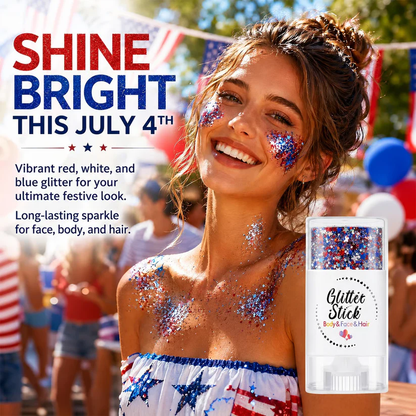 3-i-1 Patriotic Glow😍✨ Rød, hvit og blå glitter-bodystick