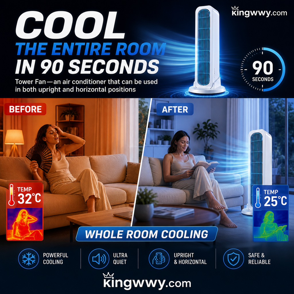 【Cool the Entire Room in 90 Seconds】Tower Fan—an air conditioner that can be used in both upright and horizontal positions
