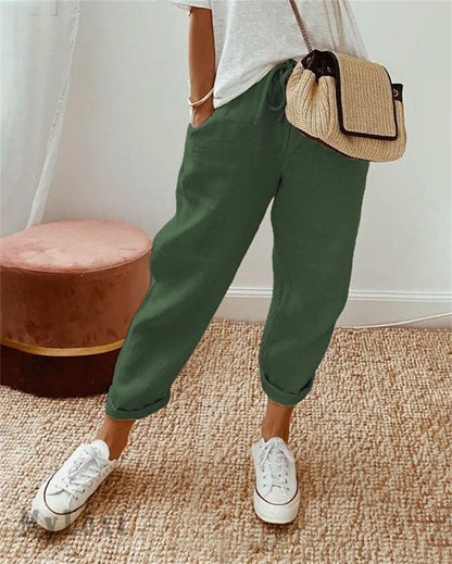 👖🌞Casual bomulls- og linbukser for kvinner – pustende, høy midje og ankelengde eleganse🤍