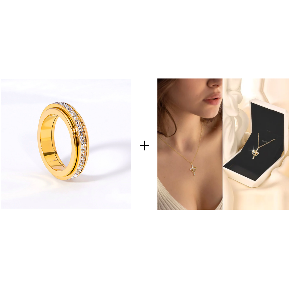 Spinner-ring i titanstål med zirkonia-- Den perfekte julegaven🎁