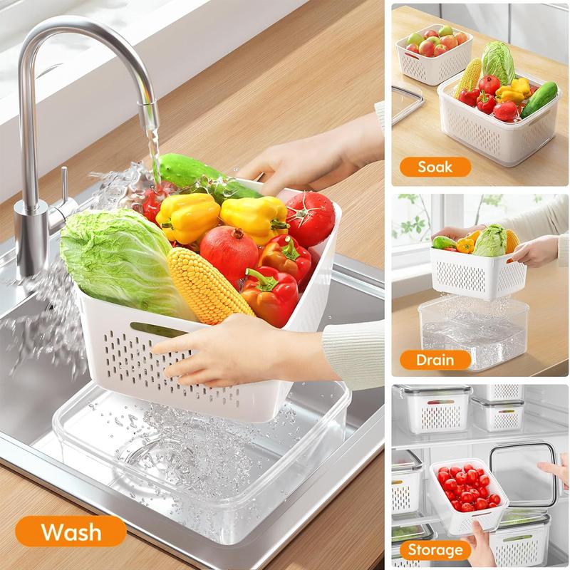 🥳2026 HOT SALG🥳💞50 000+ SOLGT!🧊🧺 48 % RABATT! 3-DELERS fruktbeholdersett – Stopp soggy frukt! Avtakbart dørslag holder produktene sprø og friske i flere dager. Kjøleskapets beste venn. 🍓✨