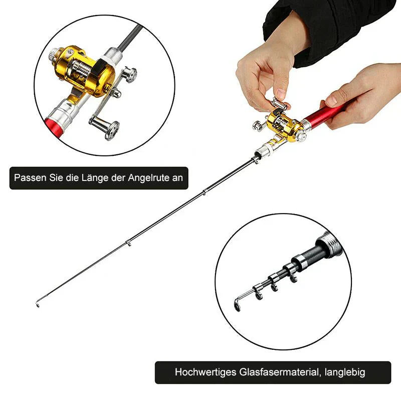 🎣 Lomme Fiskehjul | 48% Rabatt! Bærbar 97cm Isfiskehjul med Metallhjul – Passer i Lommen 🎁
