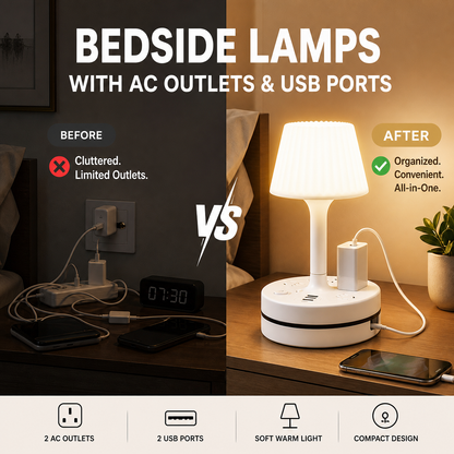 💡 Nattbordslampe med stikkontakter og USB-porter
