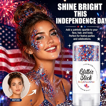 3-i-1 Patriotic Glow😍✨ Rød, hvit og blå glitter-bodystick