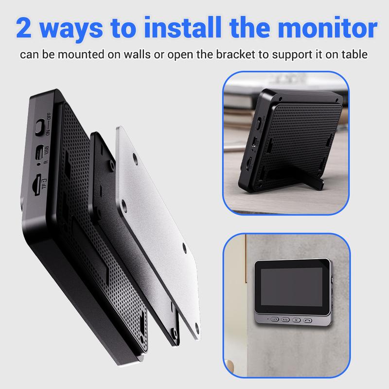 🔥Bestselger i 2026🔥Trådløst ringeklokkekamera: 1080P, 170° vinkel, 4,3-tommers skjerm, IPX65 vanntetthet utendørs, nattsyn