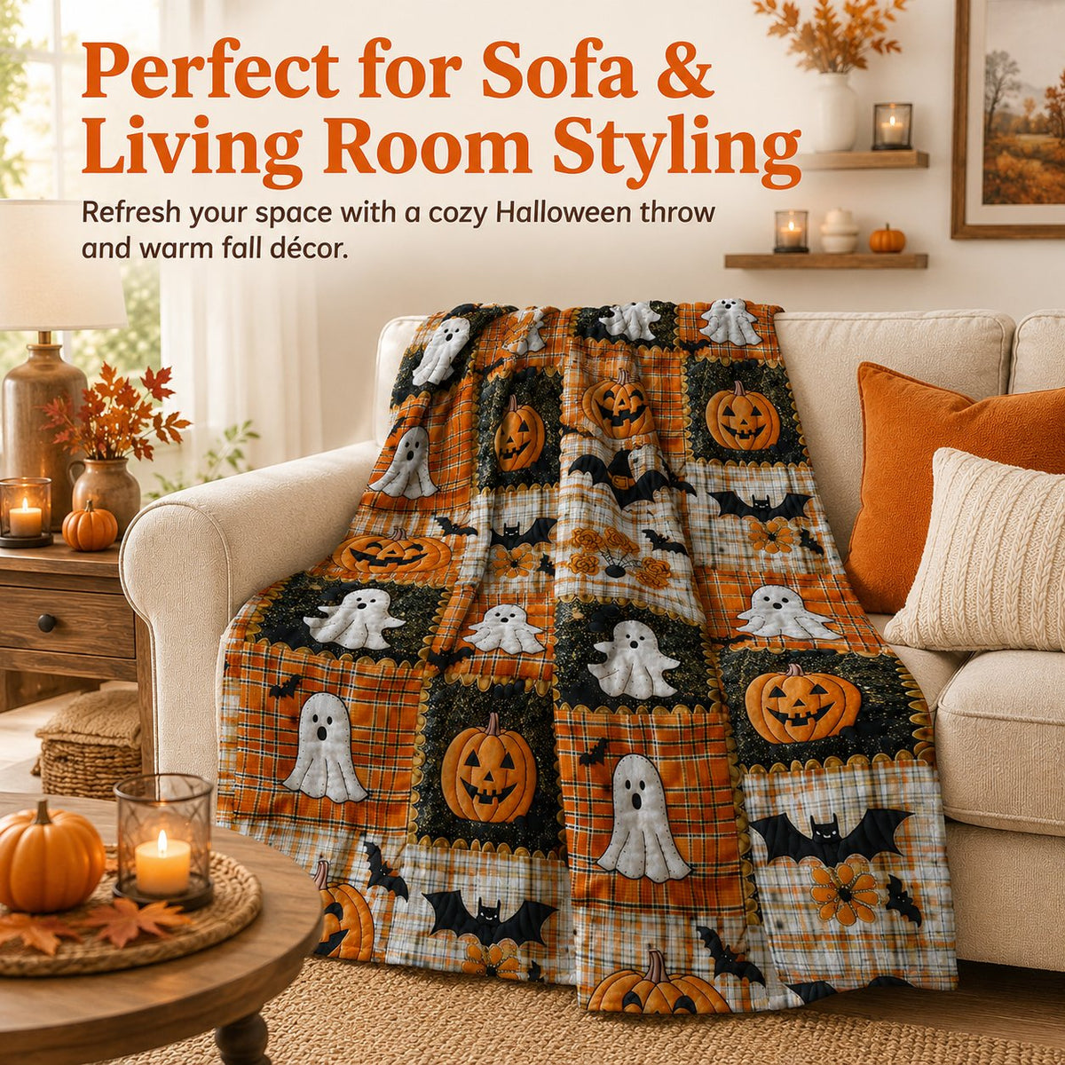 ⏳SISTE DAGS SALG 50%🎃Halloween Patchwork Flanellteppe