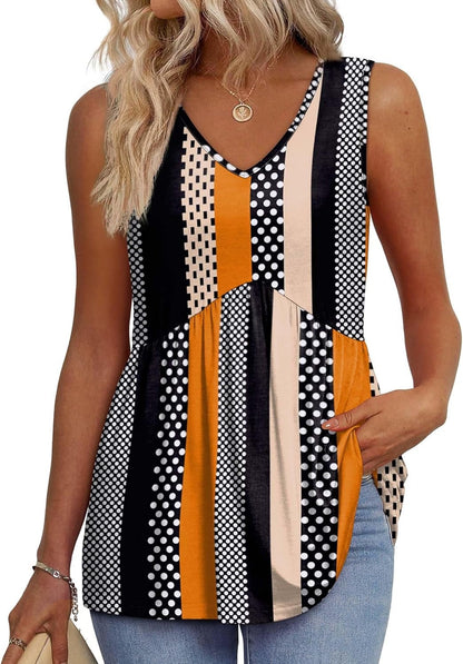 🌞VARMT SALG 48% RABATT👚Dameprint, flagrende, ermeløs peplum-tanktopper med V-hals