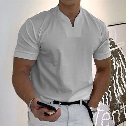 💎 Herre-T-skjorte med korte ermer – V-hals, pustende bomullsblanding og tilgjengelig opptil 5XL 👕✨