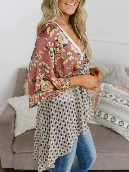 🌸Vårsalg 49 % rabatt🌸Blomstrete kimono-cardigans for damer med volanger på ermene, snøring og løst snitt i boho-stil
