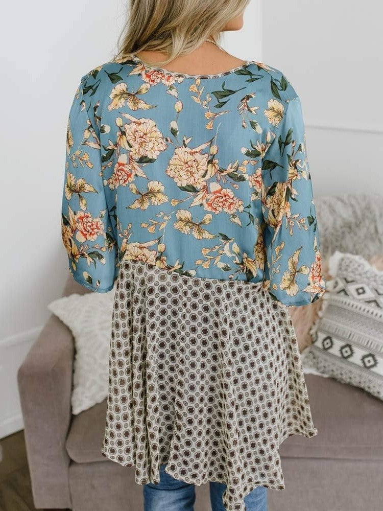 🌸Vårsalg 49 % rabatt🌸Blomstrete kimono-cardigans for damer med volanger på ermene, snøring og løst snitt i boho-stil