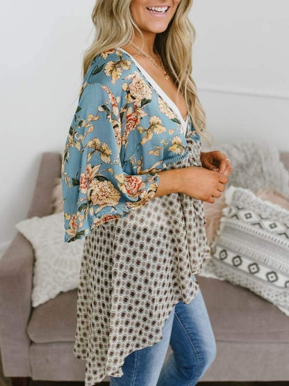 🌸Vårsalg 49 % rabatt🌸Blomstrete kimono-cardigans for damer med volanger på ermene, snøring og løst snitt i boho-stil