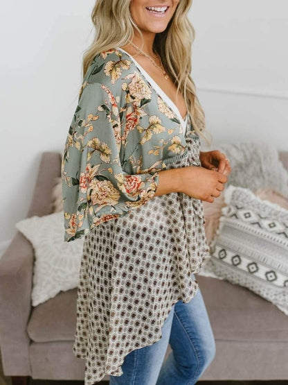 🌸Vårsalg 49 % rabatt🌸Blomstrete kimono-cardigans for damer med volanger på ermene, snøring og løst snitt i boho-stil