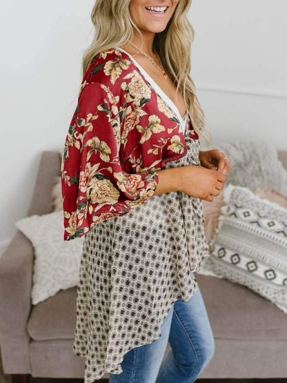 🌸Vårsalg 49 % rabatt🌸Blomstrete kimono-cardigans for damer med volanger på ermene, snøring og løst snitt i boho-stil