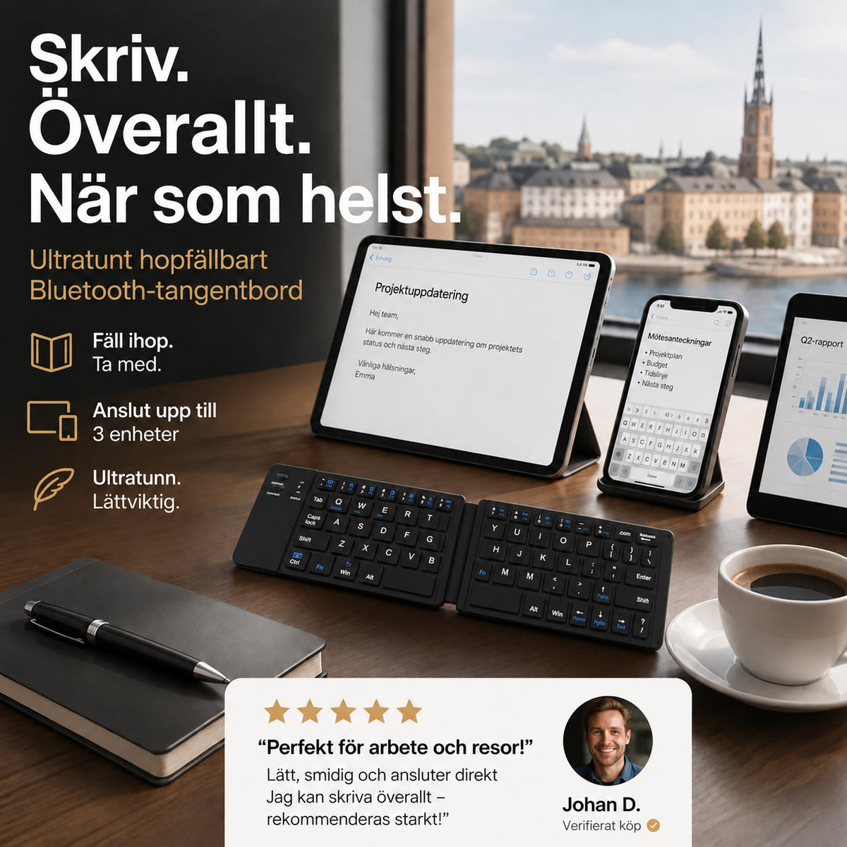 Mini-sammenleggbart tastatur for telefon/nettbrett/laptop