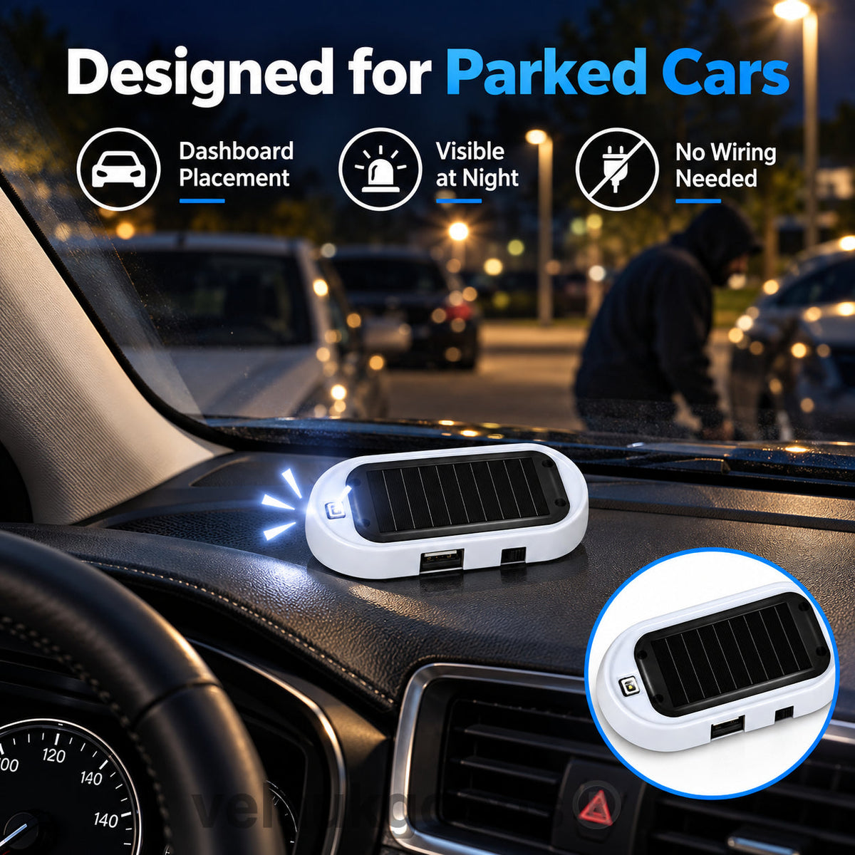 🚗Kompakt solcelledrevet LED-blinklys mot tyveri