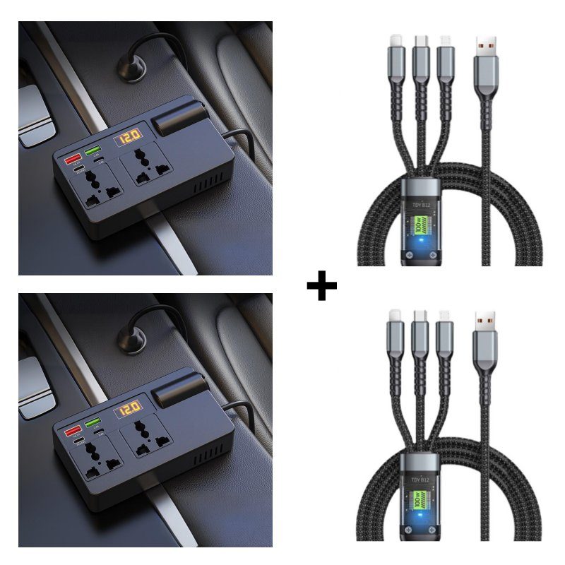 ⚡🔋Bærbar bilomformer 12V/24V til 220V med digitalt display