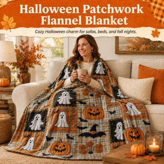 ⏳SISTE DAGS SALG 50%🎃Halloween Patchwork Flanellteppe