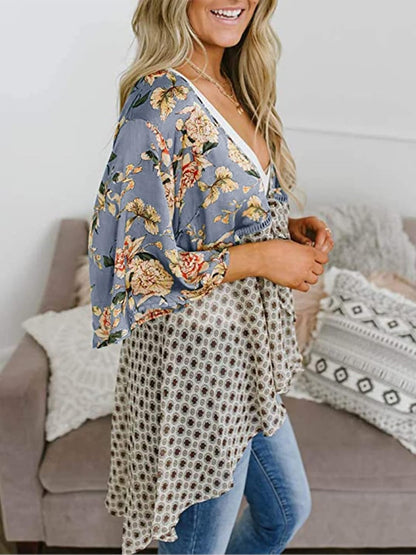 🌸Vårsalg 49 % rabatt🌸Blomstrete kimono-cardigans for damer med volanger på ermene, snøring og løst snitt i boho-stil